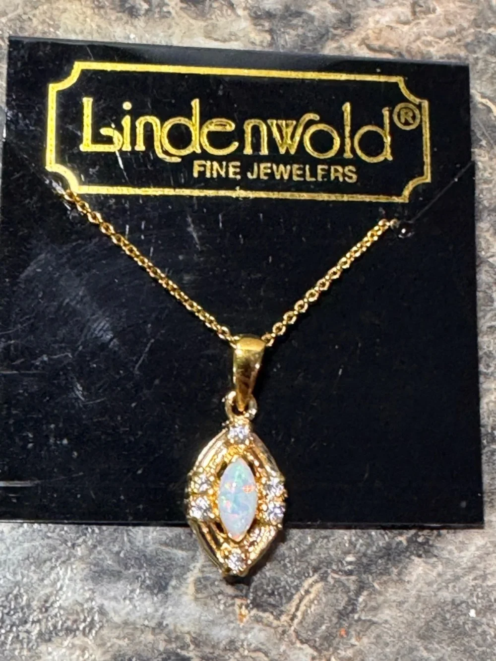 Lindenwold Fine Jewelers Gold Plate Oval Faux Opal CZ Accents Pendant New